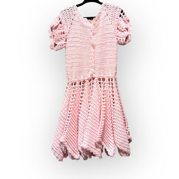 Grandma Crochet Pink Handkerchief Hem Sweater Dress sz Small - Picture 4 of 11